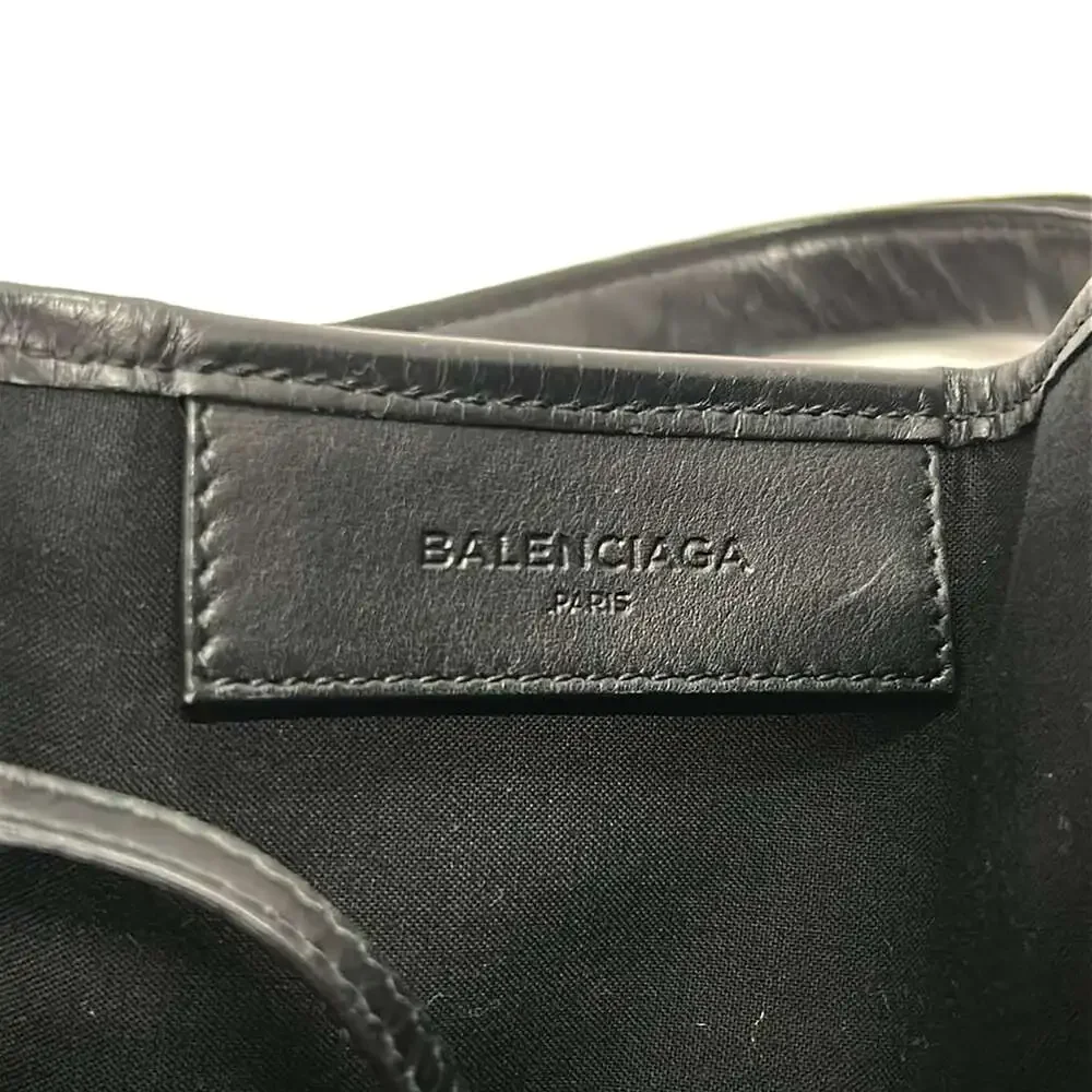 Balenciaga Navy Cabas S Tote Bag 339933 Navy White Black Canvas Leather